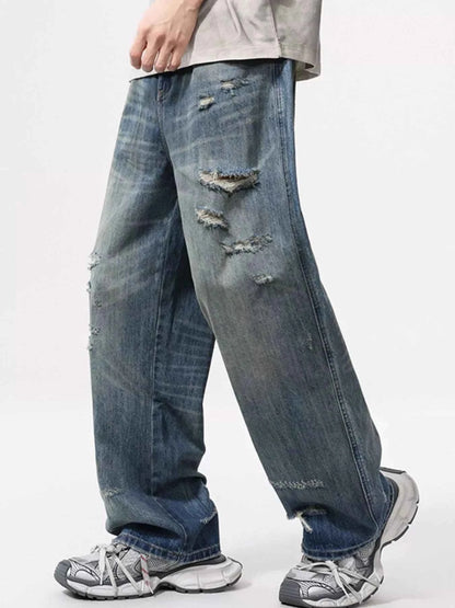 Men's Full Size Distressed Wide Leg Jeans Plus Size