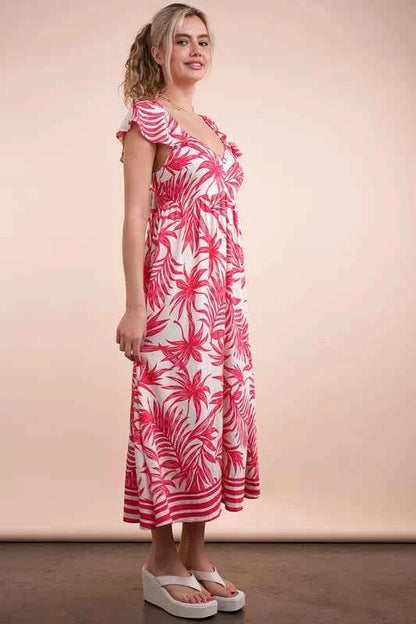 VERY J Tropical Printed Midi Summer Boho Dress
