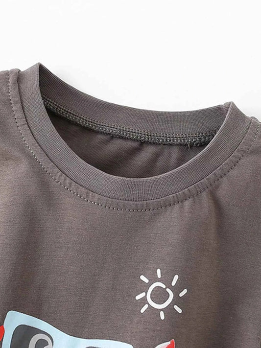 Children's Crab Graphic T-Shirt and Striped Shorts Set