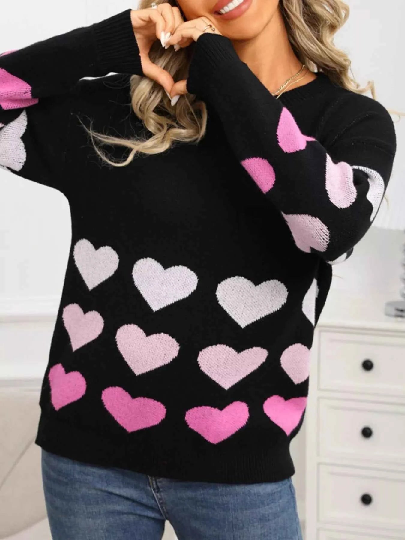 Valentine's Day Heart Pattern Crew Neck Sweater