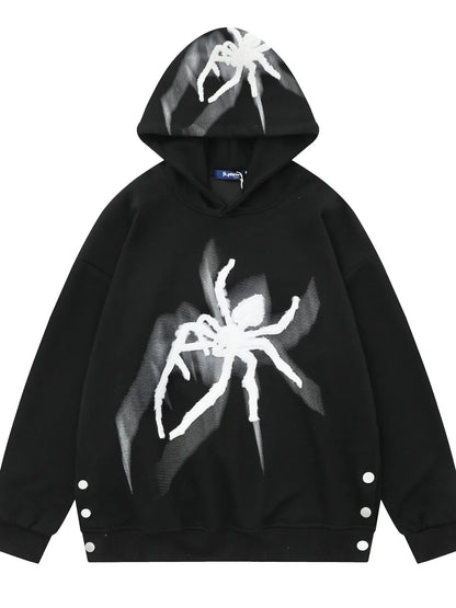 Men's Spider Graphic Oversized Hoodie with Side Button Details