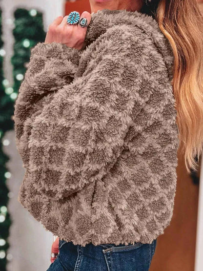 Sherpa Rhombus Zip Up Side Pocket Hooded Jacket