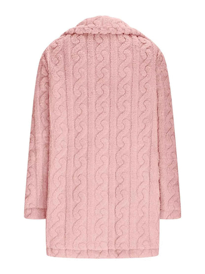 Double-Breasted Fleece Longline Coat