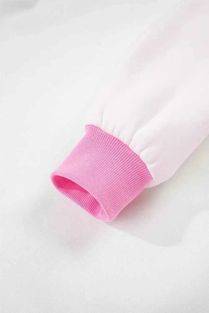 Color Block Sweatshirt and Elastic Waist Shorts Set