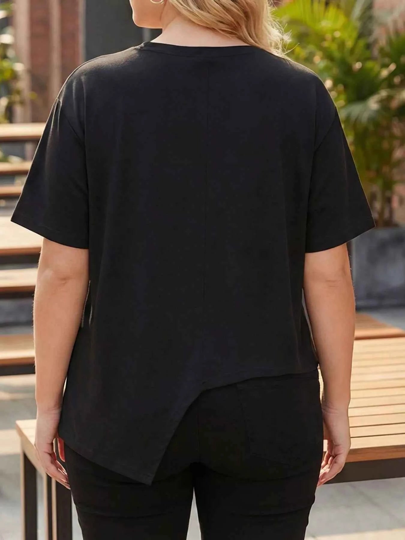 Plus Size Asymmetrical Button Decor Short Sleeve T-Shirt
