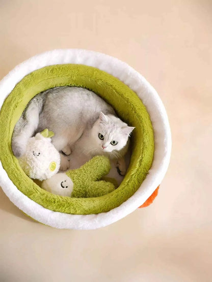 Cozy Warm Round Covered Semi-Enclosed Pet Nest