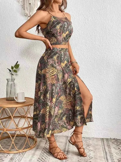 Printed Cami and Slit Skirt Set