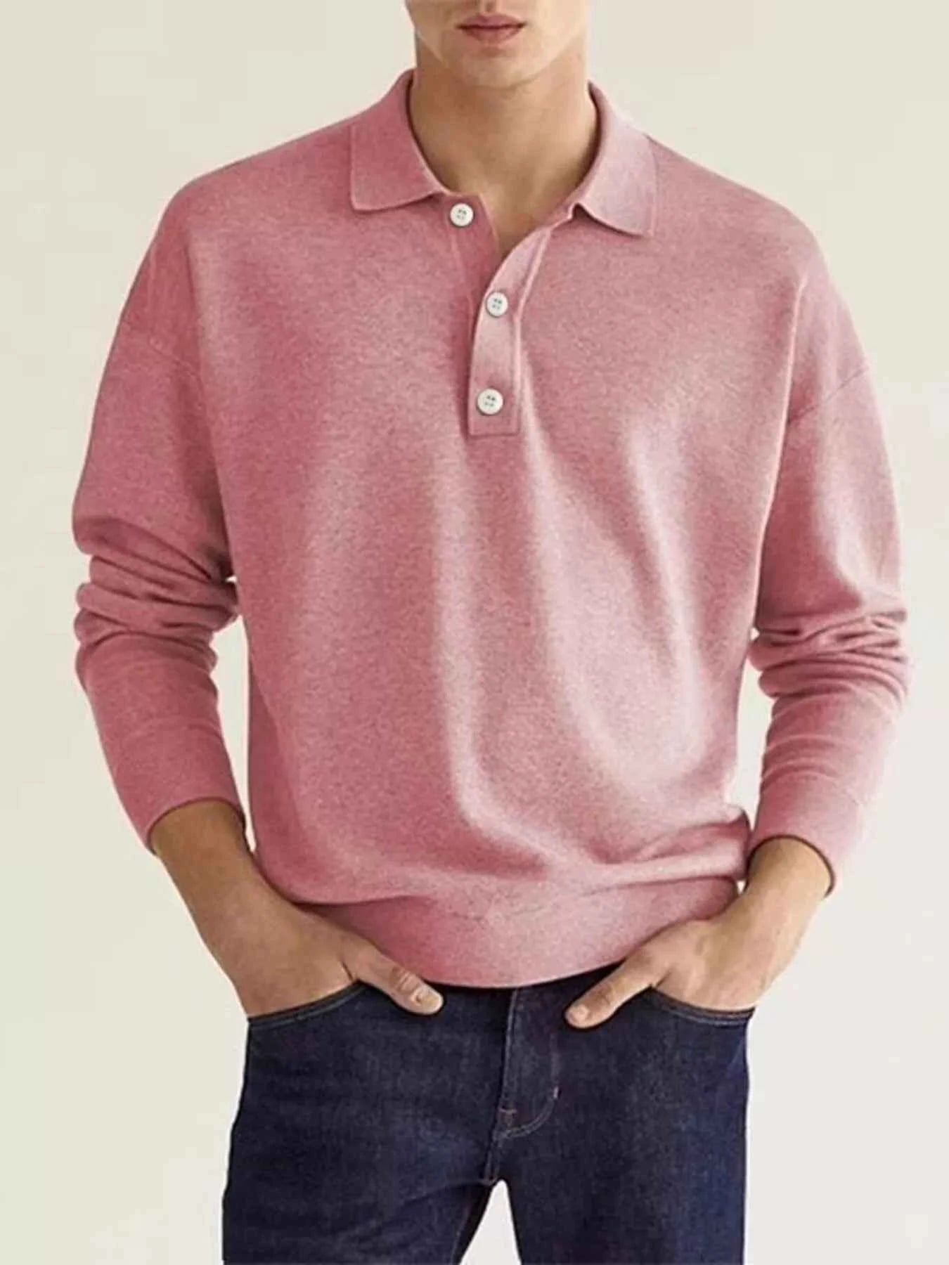 Men's Plus Size Long Sleeve Casual Polo Shirt