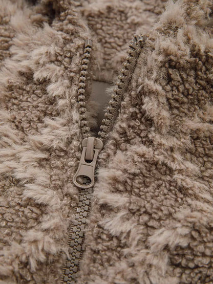 Sherpa Rhombus Zip Up Side Pocket Hooded Jacket