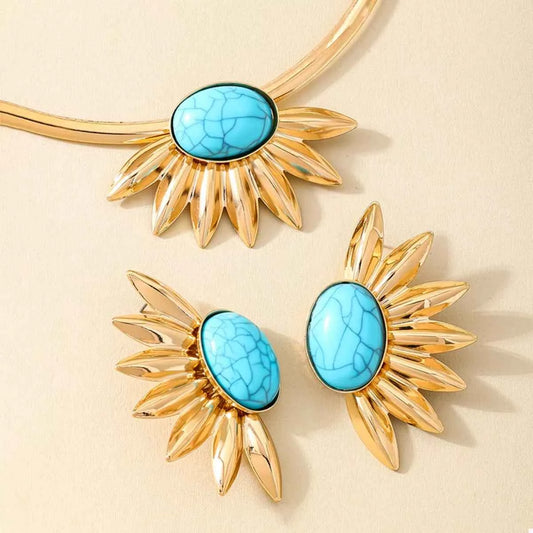 Turquoise Sunflower Necklace and Earrings Jewelry Set