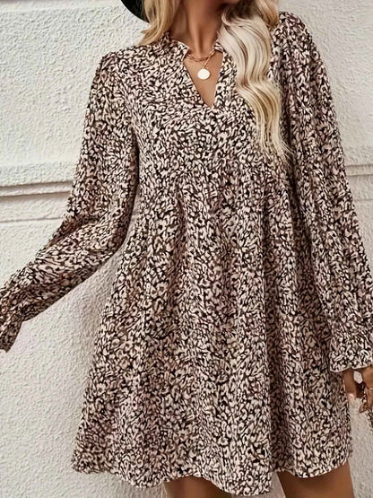 Notched Flounce Sleeve Mini Dress