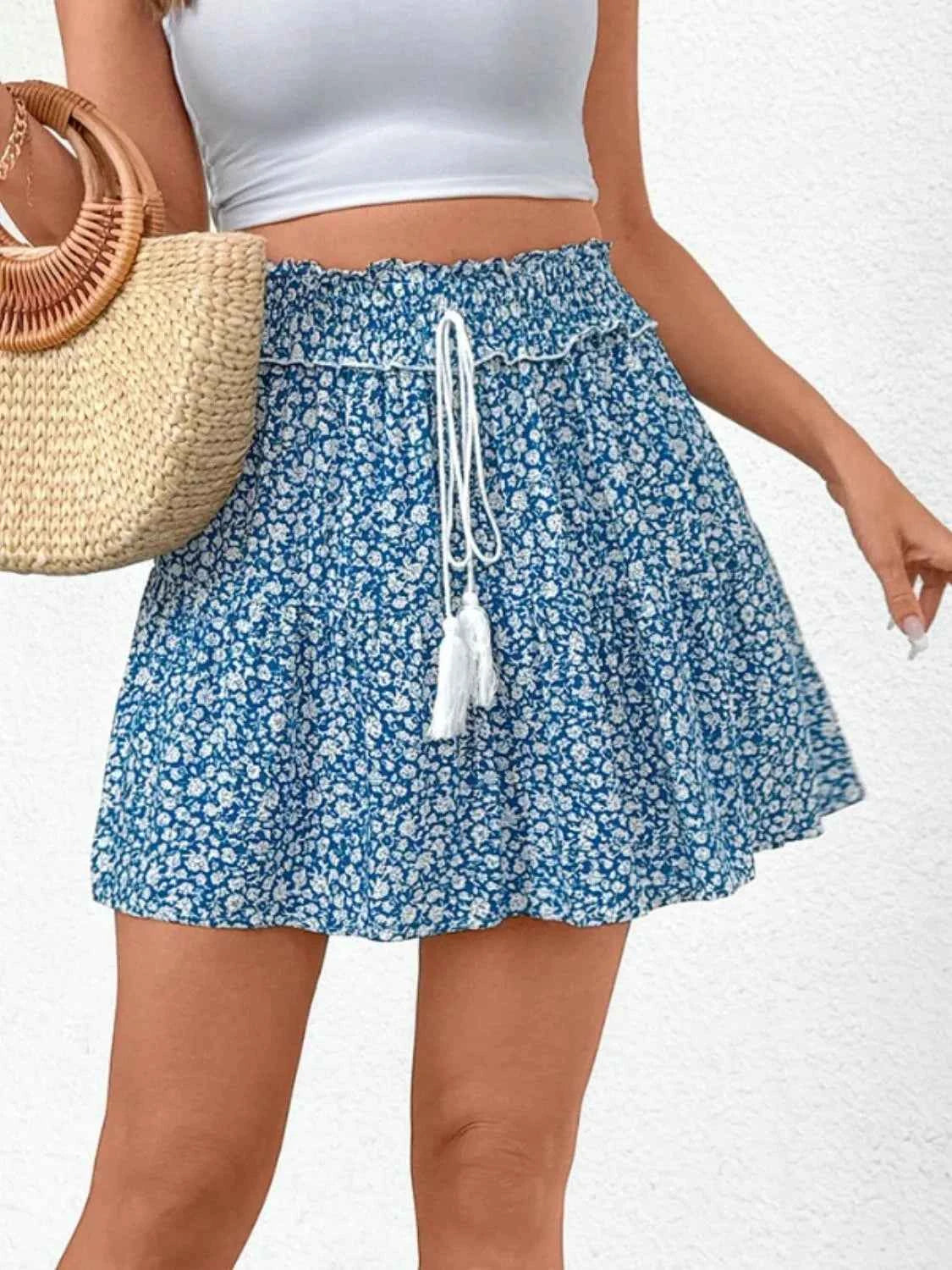 Tassel Floral Mini Skirt