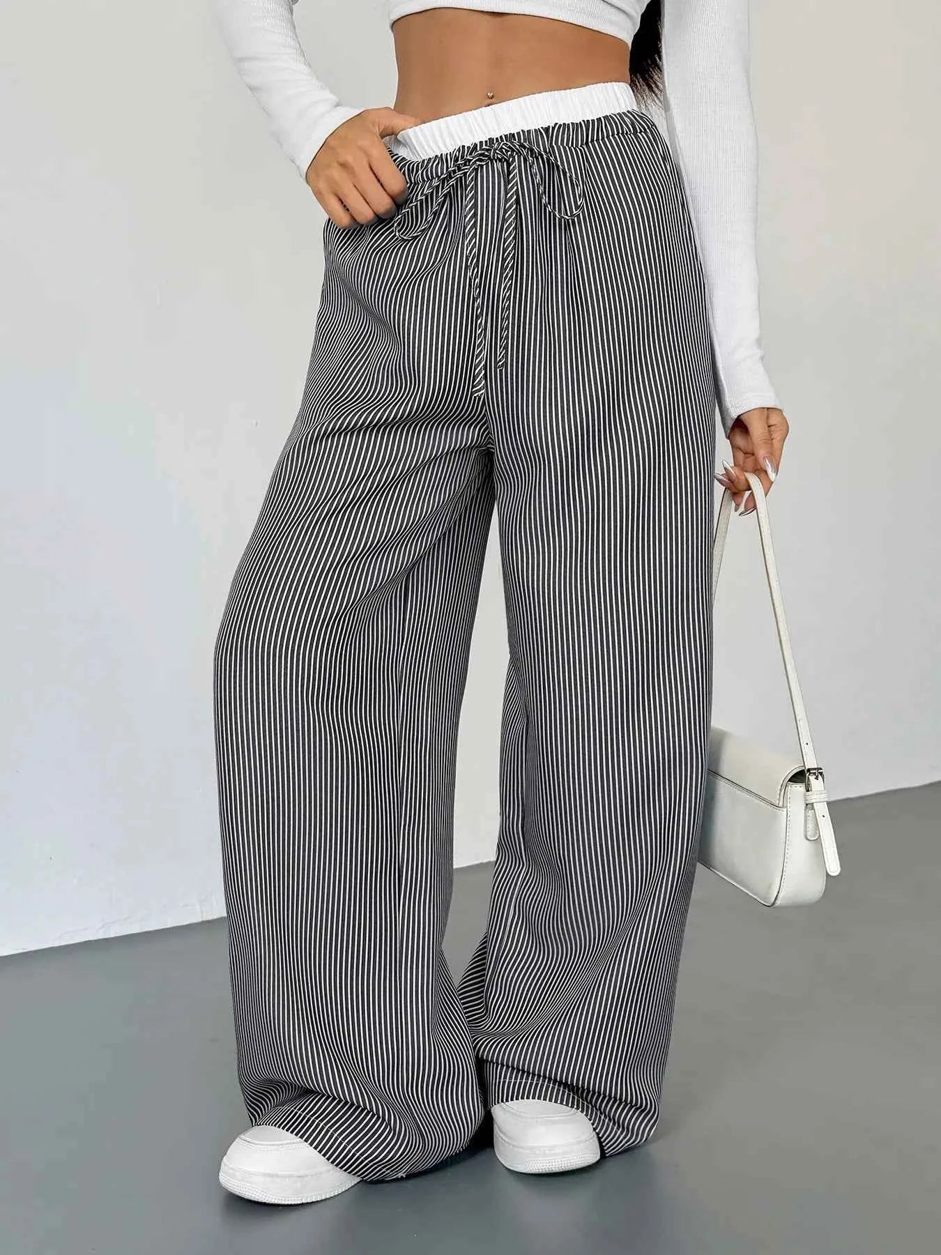 Striped Wide Leg Drawstring Pants