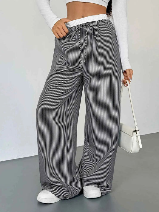 Striped Wide Leg Drawstring Pants