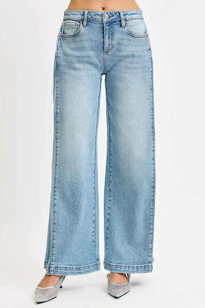 RISEN Mid Rise Wide Barrel Transferable Leg Snap Jeans