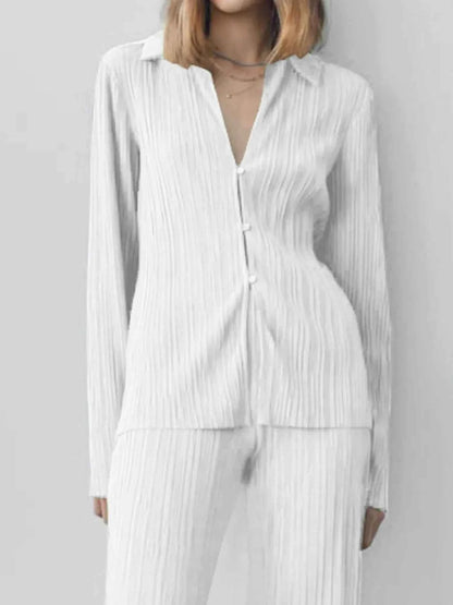 Texture Long Sleeve Top and Pants Lounge Set