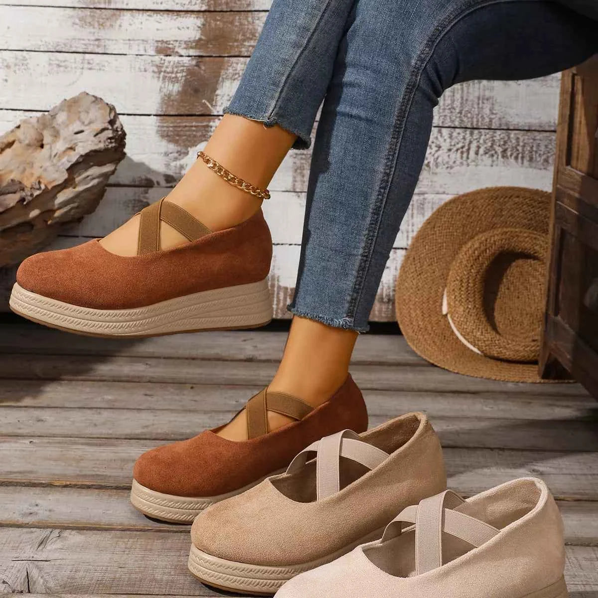 Crisscross Wedge Slip-Ons