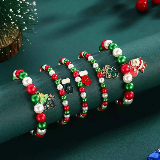 5 Piece Christmas Synthetic Pearl Bracelet
