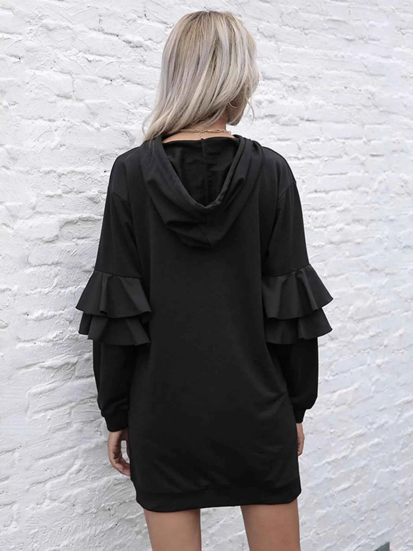 Ruffle Long Sleeve Hooded Mini Dress