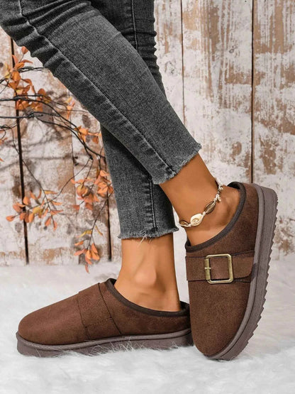 Cozy Buckle Suede Winter Slippers