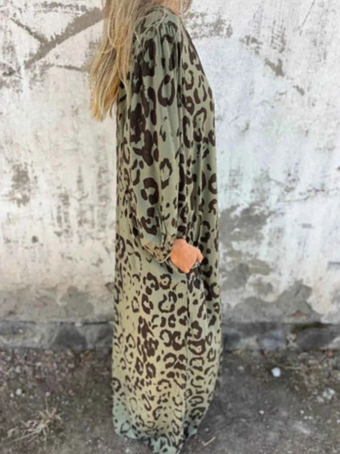 Full Size Printed V-Neck Dress with Pockets Plus Size