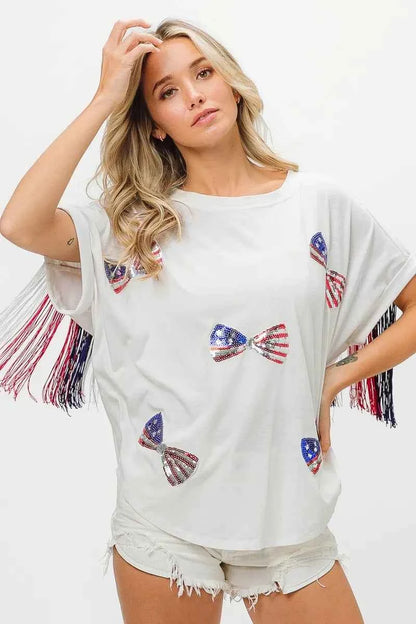 BiBi American Flag Sequin Ribbon T-Shirt