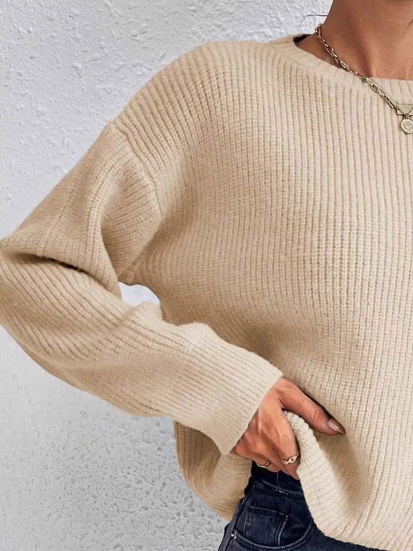 Ribbed Knit Dropped Shoulder Sweater