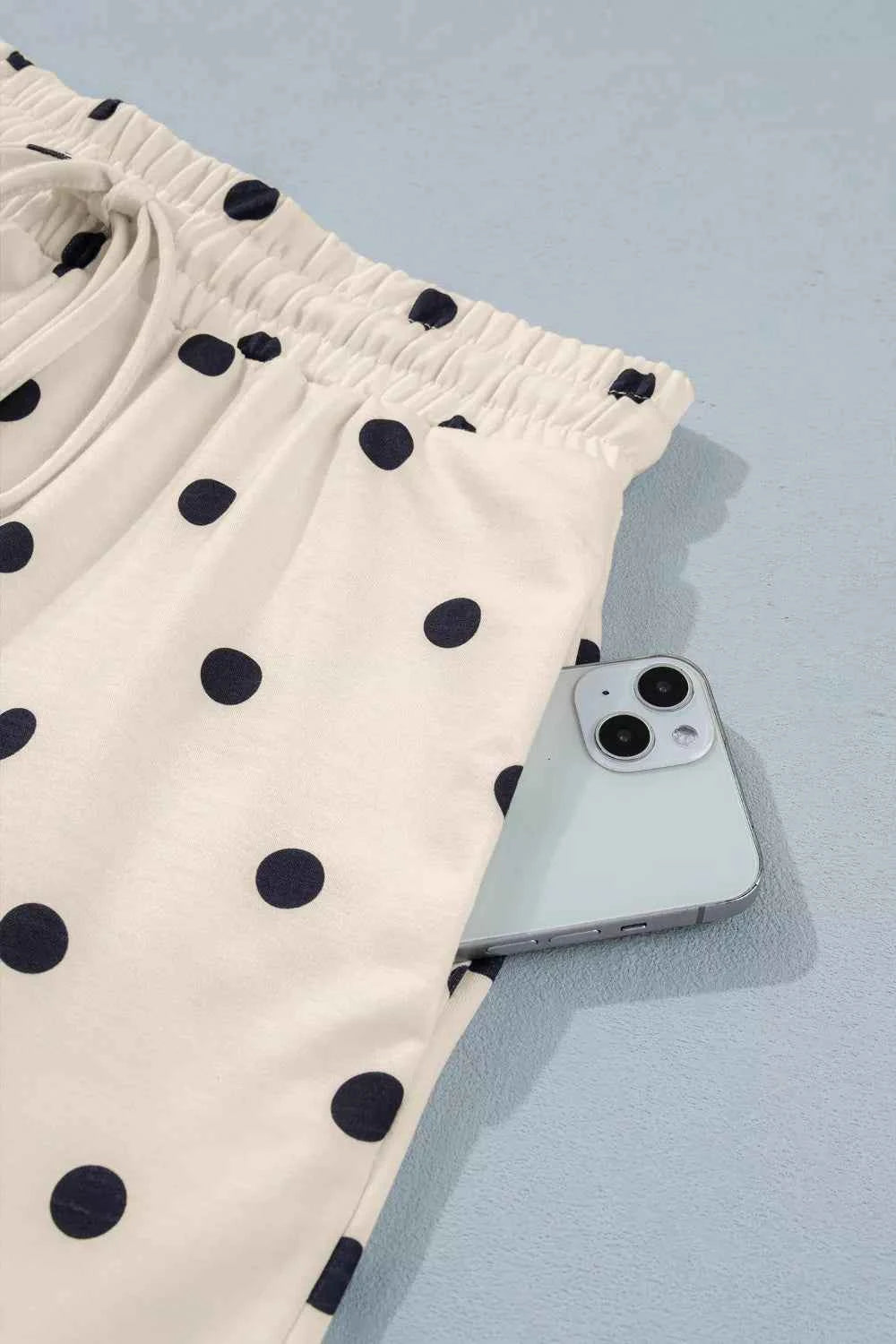 Exposed Seam Detail Polka Dot Loose Tee Drawstring Shorts Set