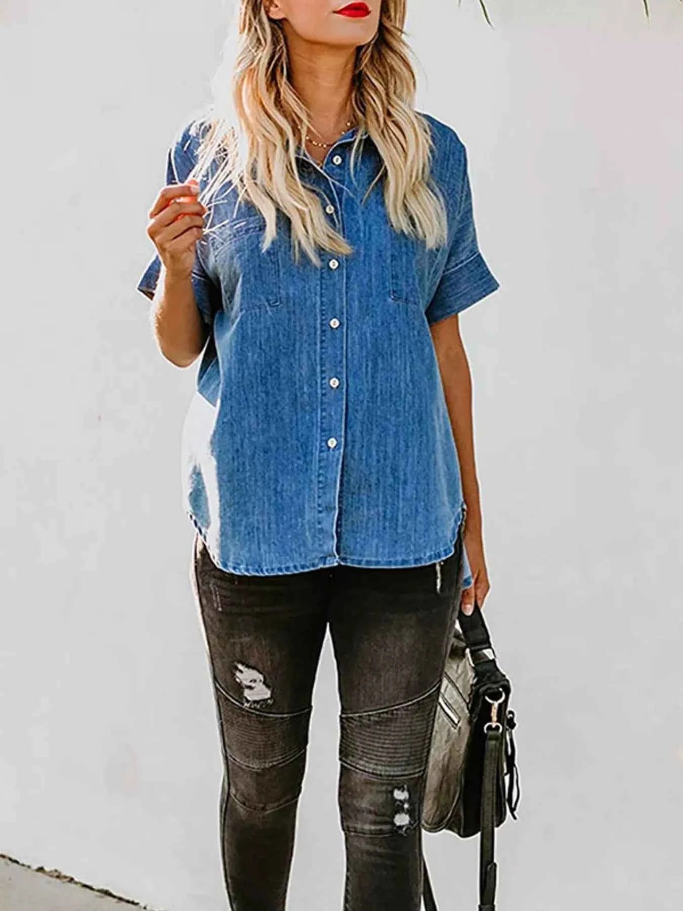 Casual Short Sleeve Denim Shirt