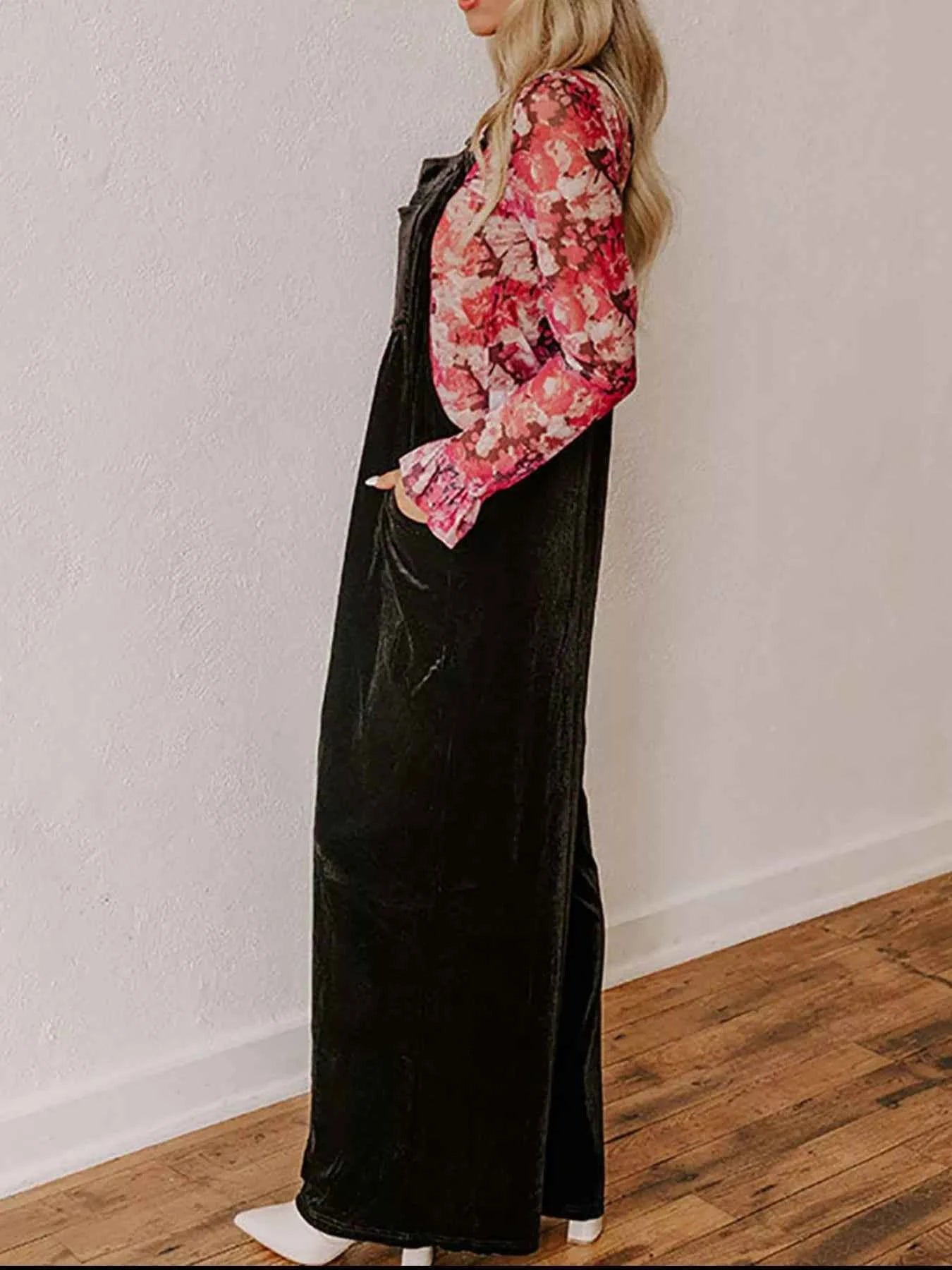 Velvet Wide Leg Overalls