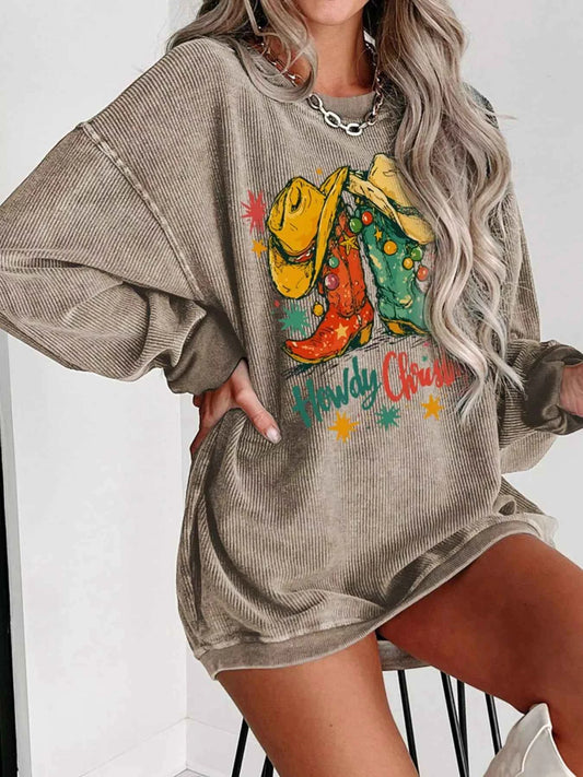 Howdy Christmas Cowboy Boots Graphic Corded Sweatshirt