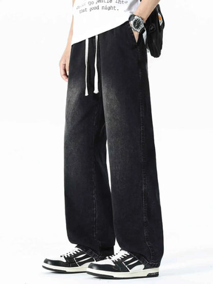 Men's Plus Size Drawstring Wide Leg Jeans