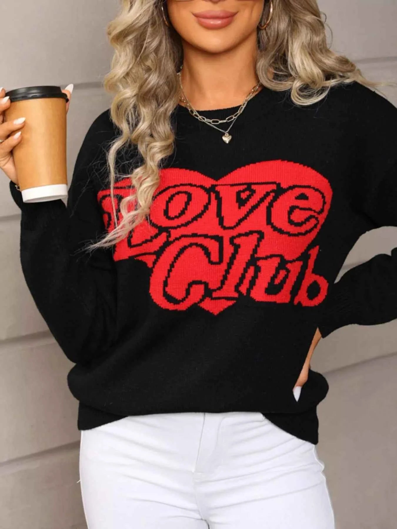 Valentine's Day Love Club Heart Graphic Sweater