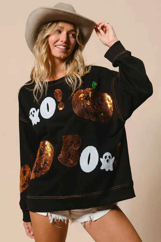 BiBi Halloween Theme Sequin Embroideries Sweatshirt