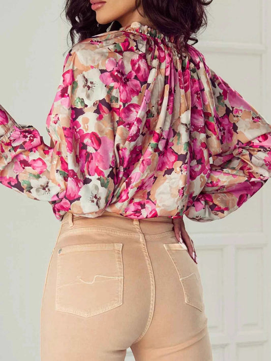 Floral Print Ruffle Trim Long Sleeve Shirt