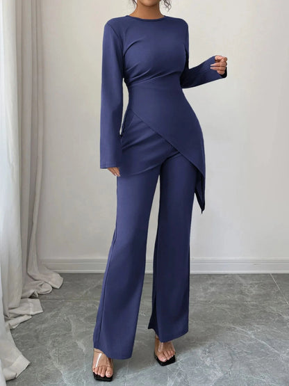 Asymmetric Long Sleeve Top and Pants Set