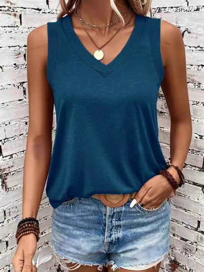 Breathable V-Neck Ribbed-Band Tank Top