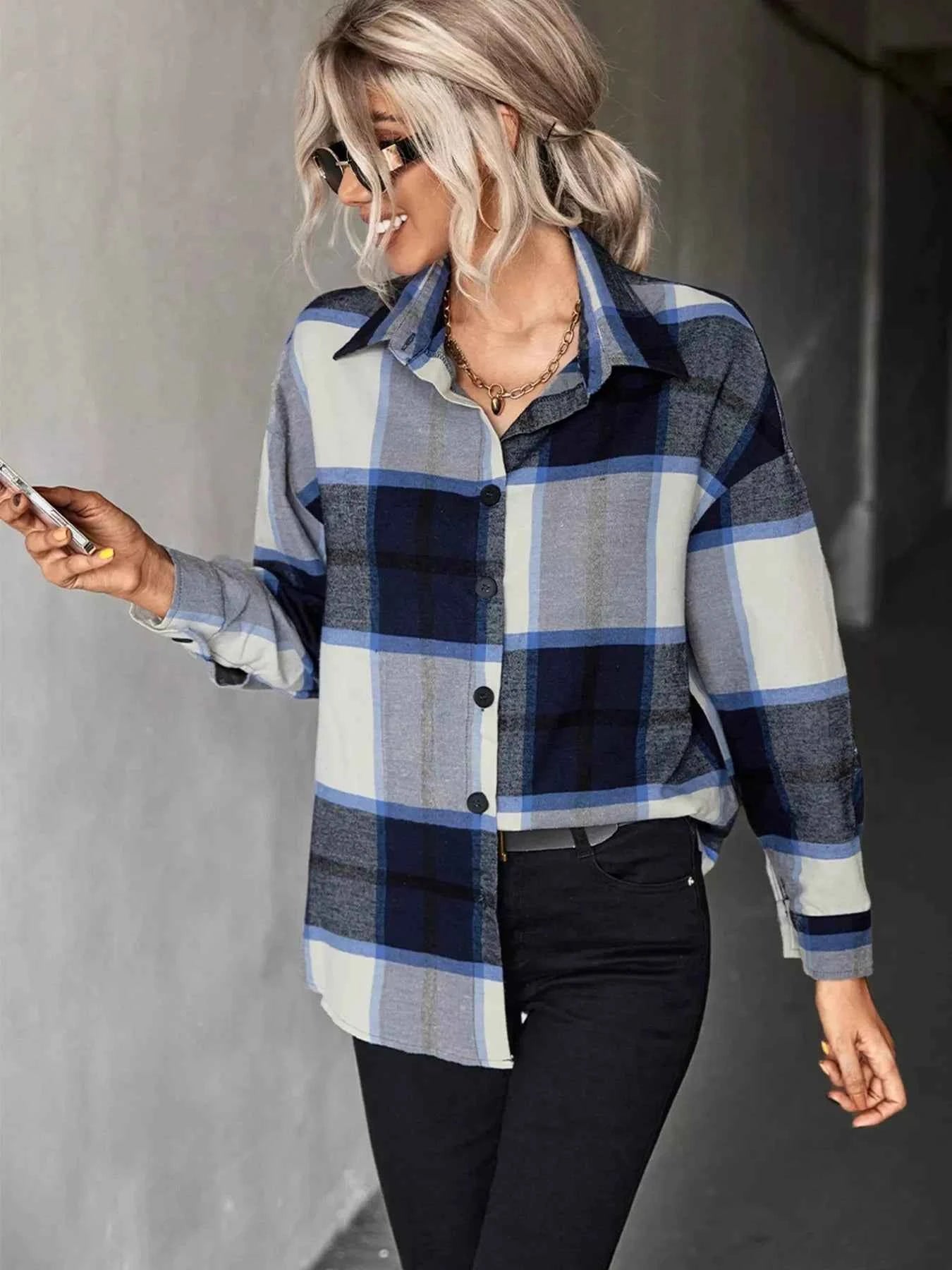 Plaid Button-Down Long Sleeve Shirt