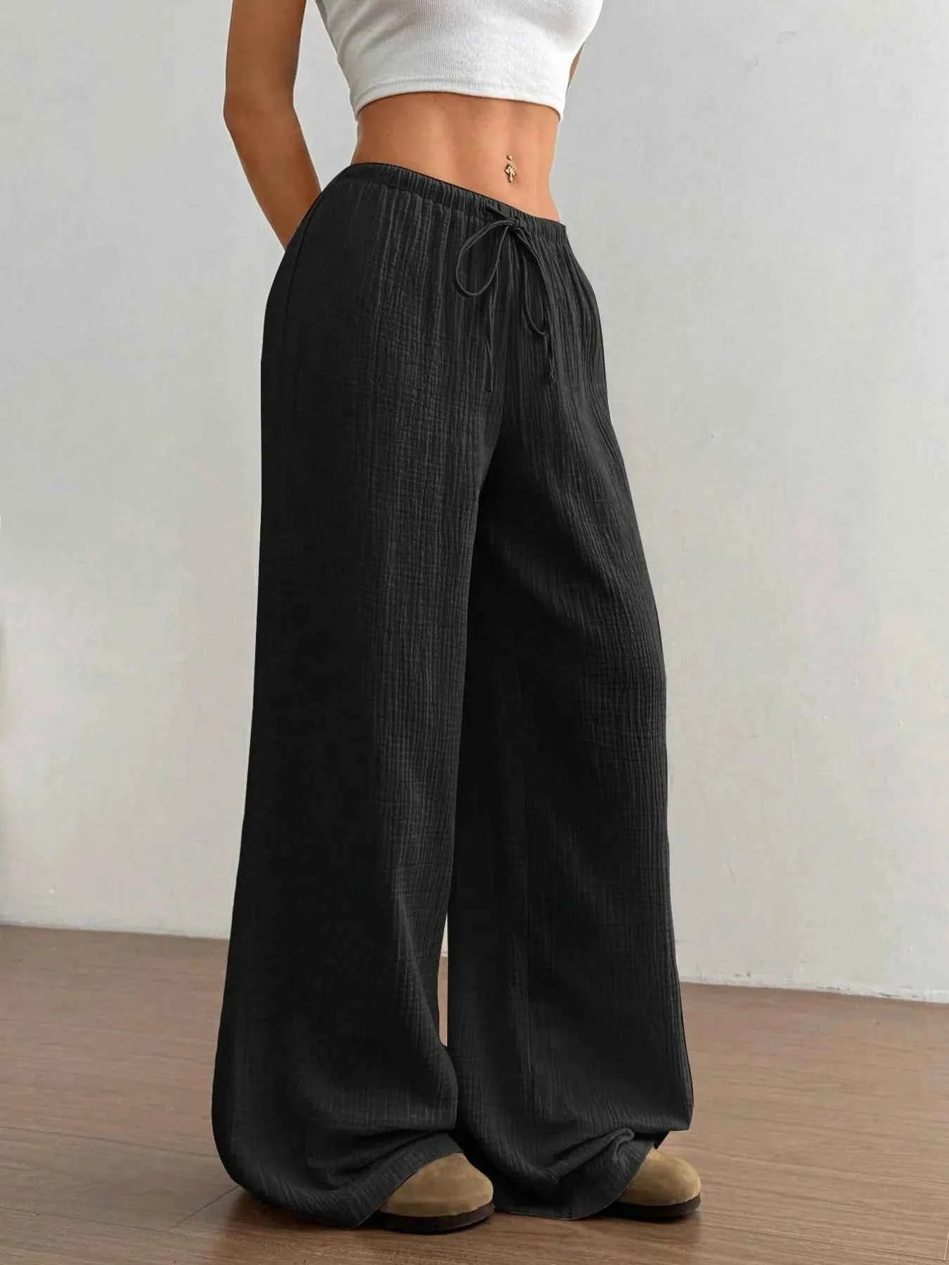 Drawstring Wide-Leg Casual Pants