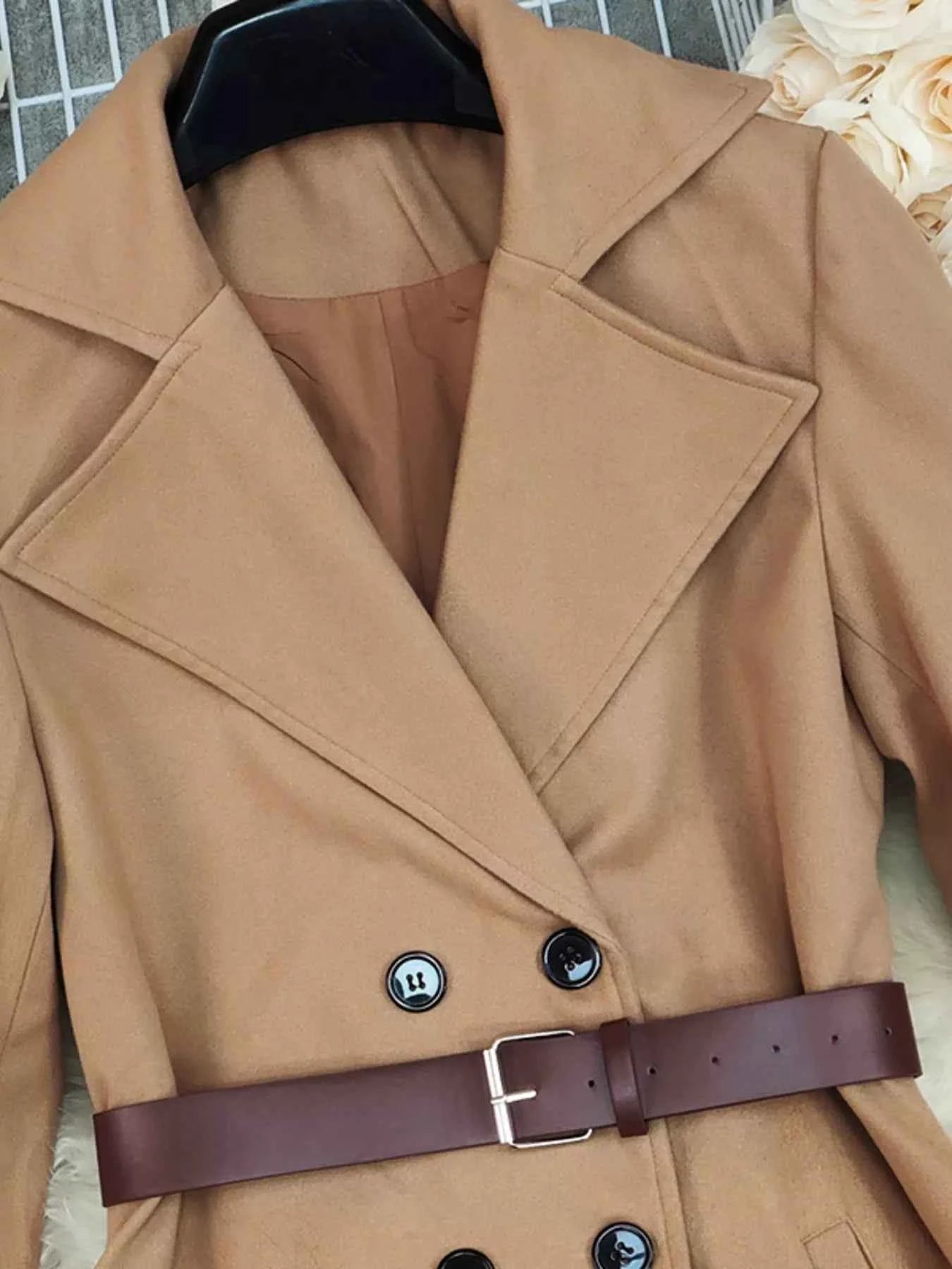 Double-Breasted Wool Blend Coat