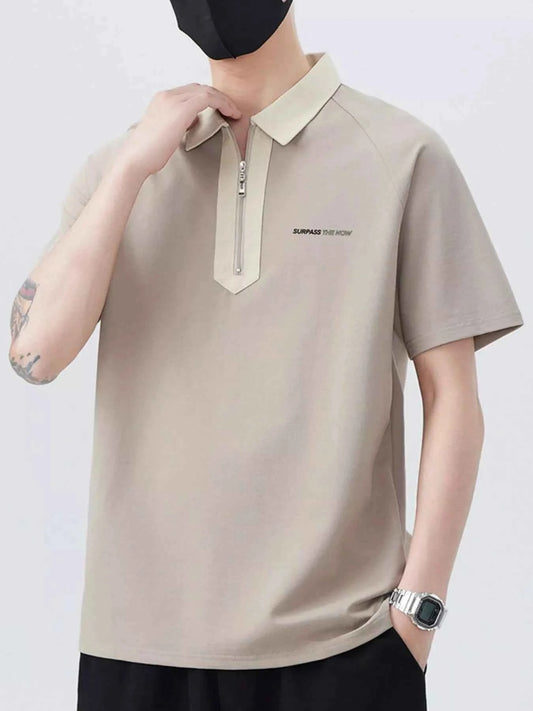 Men's Plus Size Quarter Zip Short Sleeve Polo
