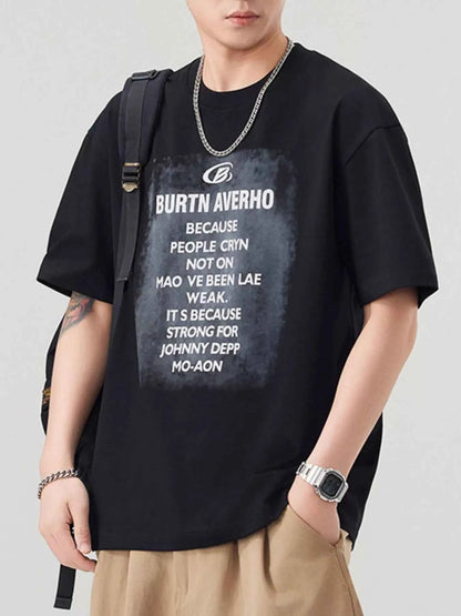 Men's Plus Size Letter Round Neck Short Sleeve T-Shirt