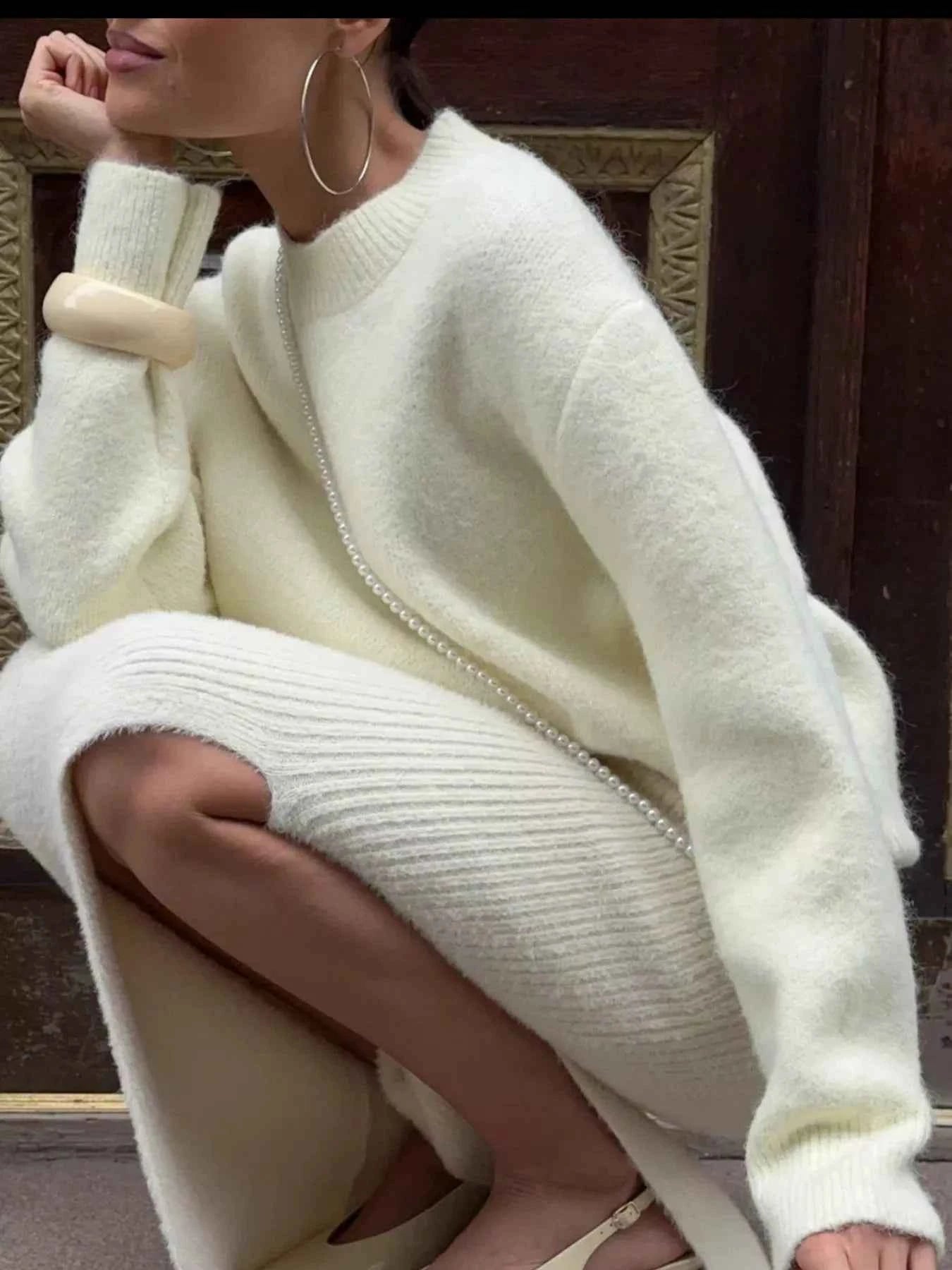 Round Neck Dropped Shoulder Sweater