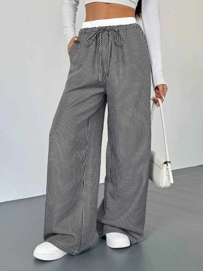 Striped Wide Leg Drawstring Pants