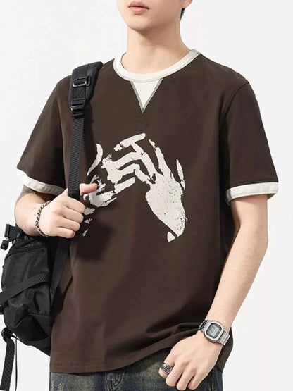 Men's Plus Size Two-Tone Short Sleeve Graphic T-Shirt