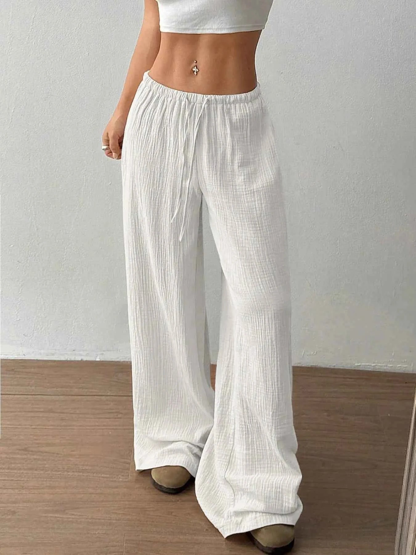 Drawstring Wide-Leg Casual Pants