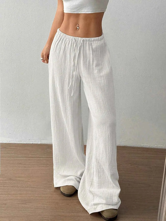 Drawstring Wide-Leg Casual Pants