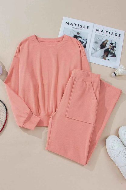 Ribbed Round Neck Top and Pants Set