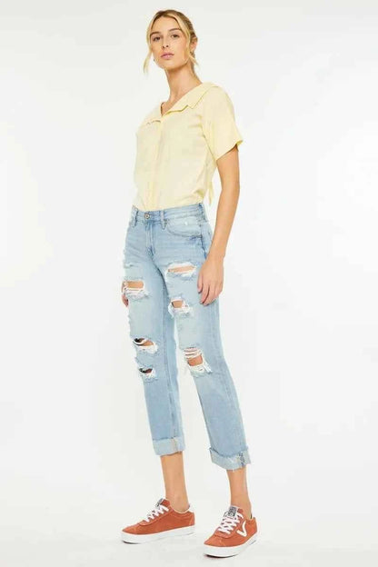 Kancan Mid Rise Distressed Boyfriend Jeans