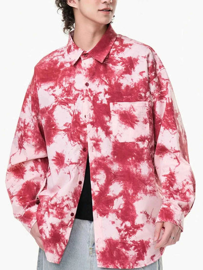 Men's Plus Size Tie-Dye Oversized Button-Up Shirt